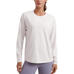 imageCRZ YOGA Womens Long Sleeve Tops High Crew Neck Casual Fall Shirts Basic Quick Dry Workout Athletic TShirtMilky White