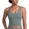 imageCRZ YOGA Butterlift Womens Racerack Longline Sports Bra  U Neck Yoga Padded Tank Pilates Workout Crop Top with Built in PadsGrey Sage