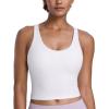 imageCRZ YOGA Butterlift Womens Racerack Longline Sports Bra  U Neck Yoga Padded Tank Pilates Workout Crop Top with Built in PadsWhite