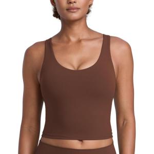 imageCRZ YOGA Butterlift Womens Racerack Longline Sports Bra  U Neck Yoga Padded Tank Pilates Workout Crop Top with Built in PadsCoffee Brown