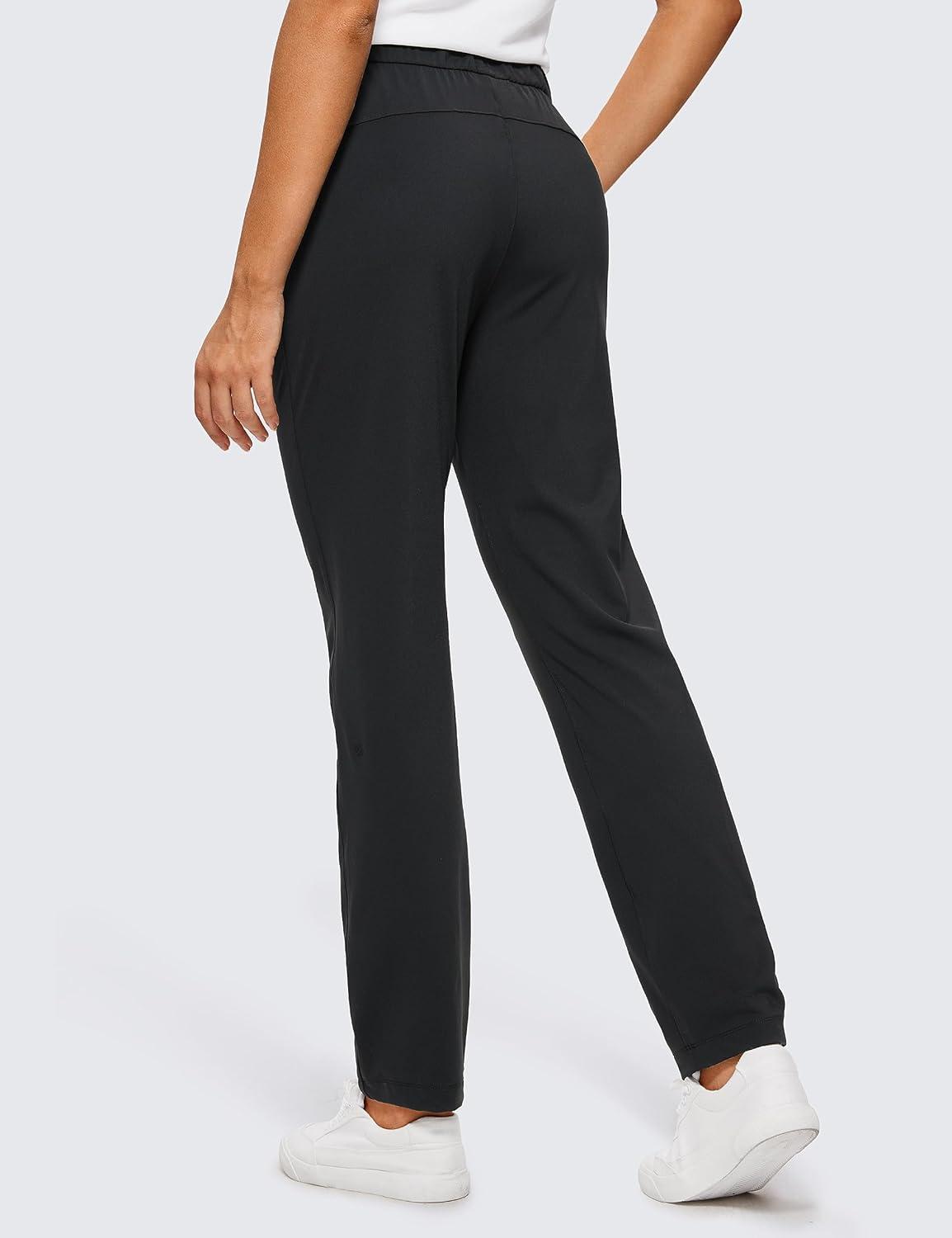 imageCRZ YOGA 4Way Stretch Full Length Golf Pants for Women Tall 31quot  Travel Sweatpants Workout Trousers with PocketsBlack