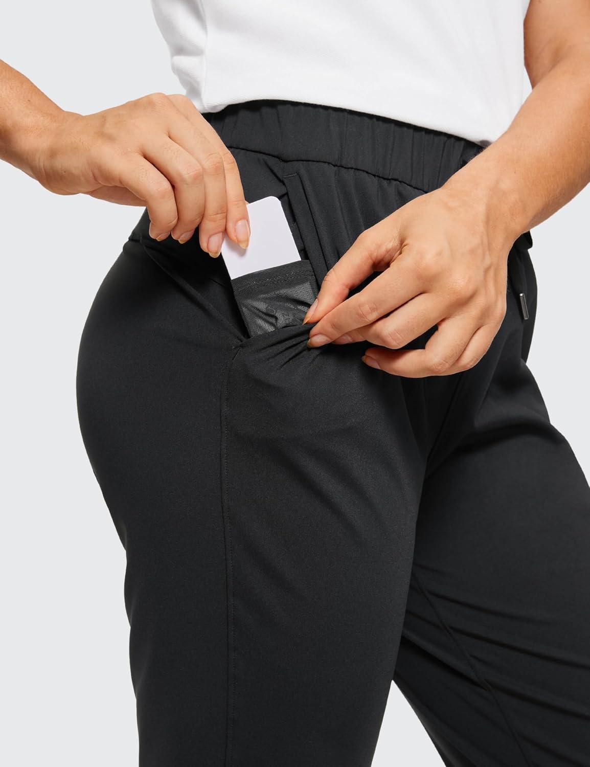 imageCRZ YOGA 4Way Stretch Full Length Golf Pants for Women Tall 31quot  Travel Sweatpants Workout Trousers with PocketsBlack
