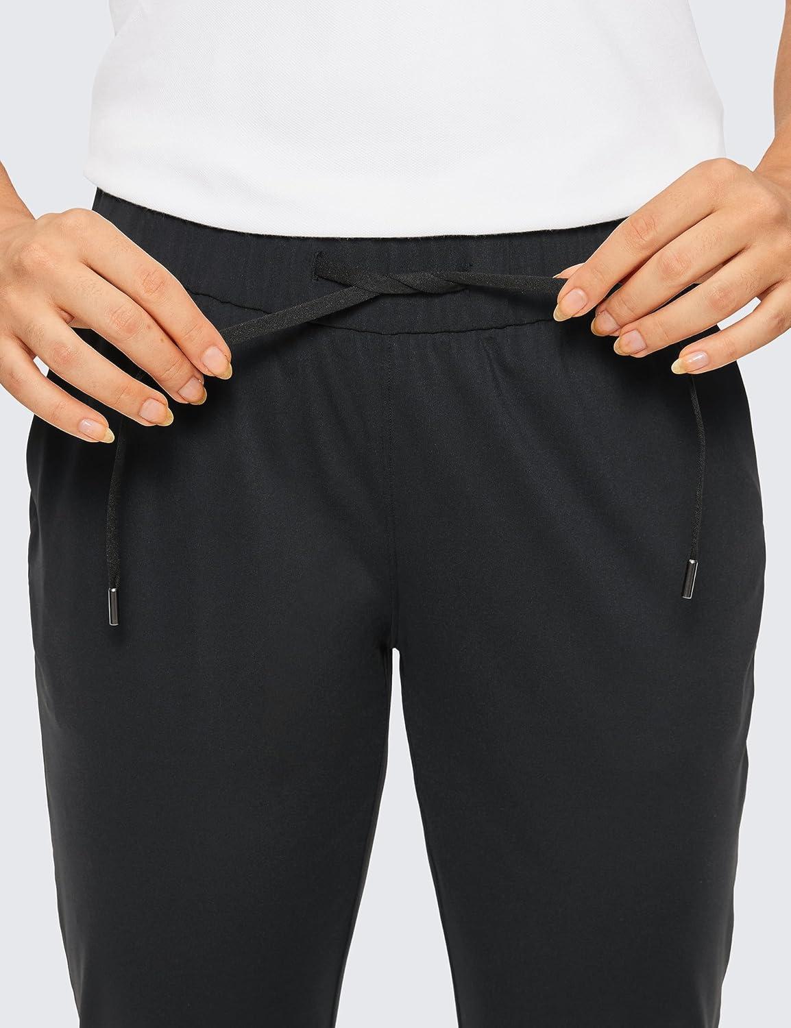 imageCRZ YOGA 4Way Stretch Full Length Golf Pants for Women Tall 31quot  Travel Sweatpants Workout Trousers with PocketsBlack