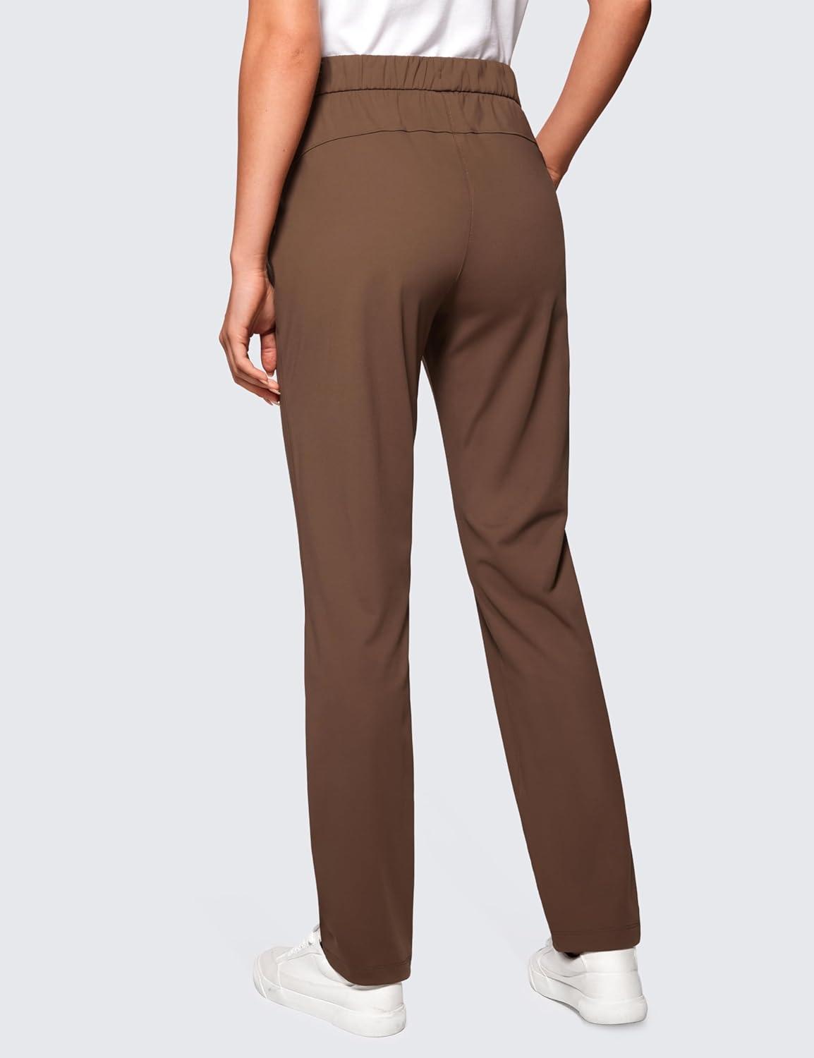 imageCRZ YOGA 4Way Stretch Full Length Golf Pants for Women Tall 31quot  Travel Sweatpants Workout Trousers with PocketsCoffee Brown