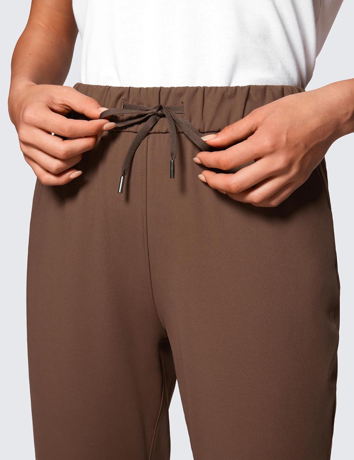 imageCRZ YOGA 4Way Stretch Full Length Golf Pants for Women Tall 31quot  Travel Sweatpants Workout Trousers with PocketsCoffee Brown