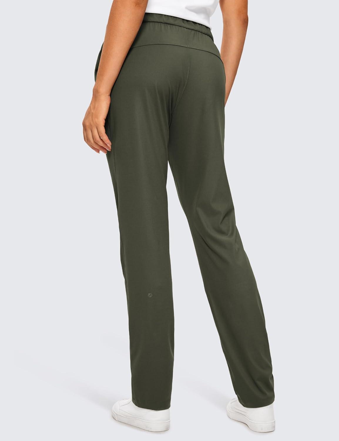 imageCRZ YOGA 4Way Stretch Full Length Golf Pants for Women Tall 31quot  Travel Sweatpants Workout Trousers with PocketsOlive Green