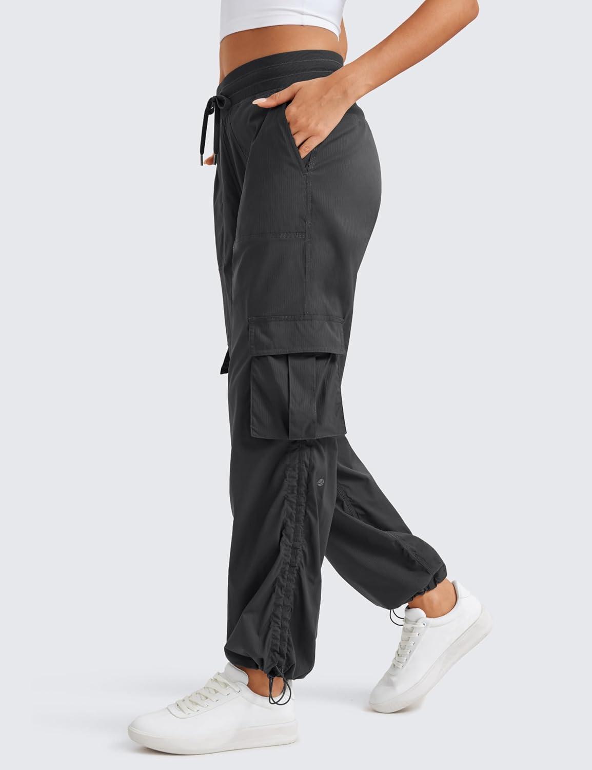 imageCRZ YOGA Lightweight Casual Cargo Pants for Women 30quot Adjustable Ruched Straight Leg Travel Workout Athletic Hiking JoggersInk Gray