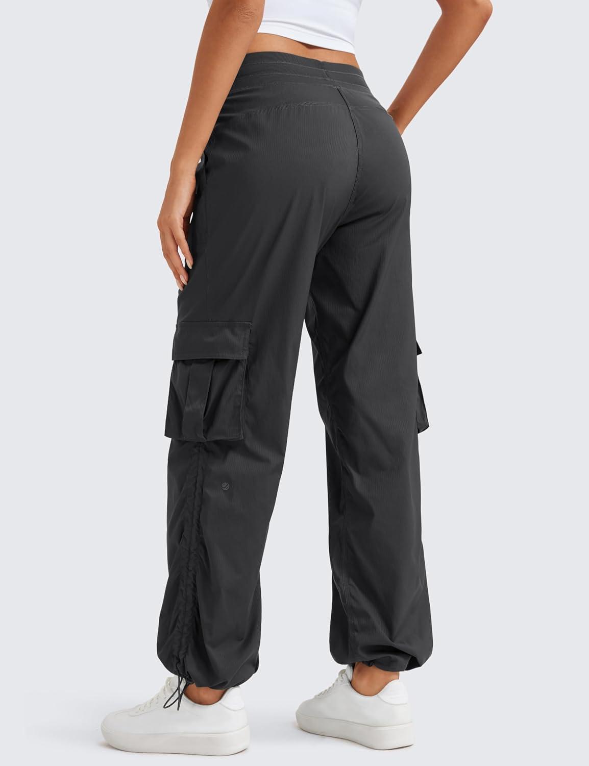 imageCRZ YOGA Lightweight Casual Cargo Pants for Women 30quot Adjustable Ruched Straight Leg Travel Workout Athletic Hiking JoggersInk Gray