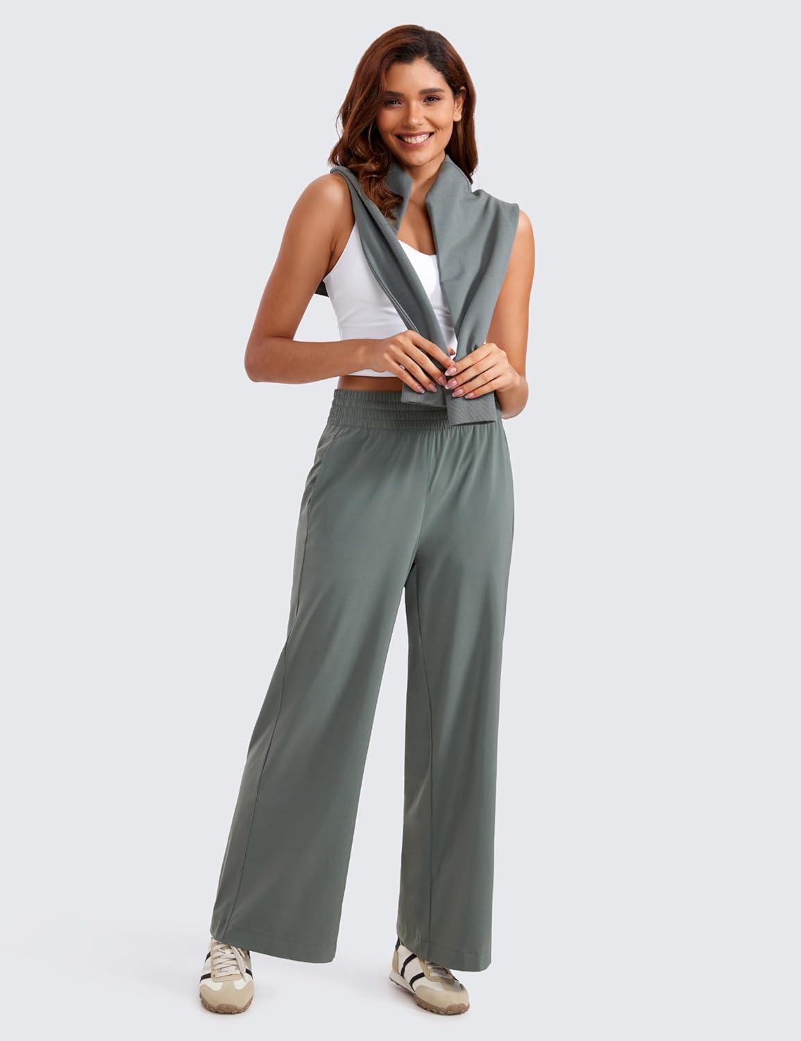 imageCRZ YOGA Lightweight Wide Leg Pants for Women 30quot High Waisted Casual Lounge Travel Work Sweatpants Loose Fit SummerGrey Sage