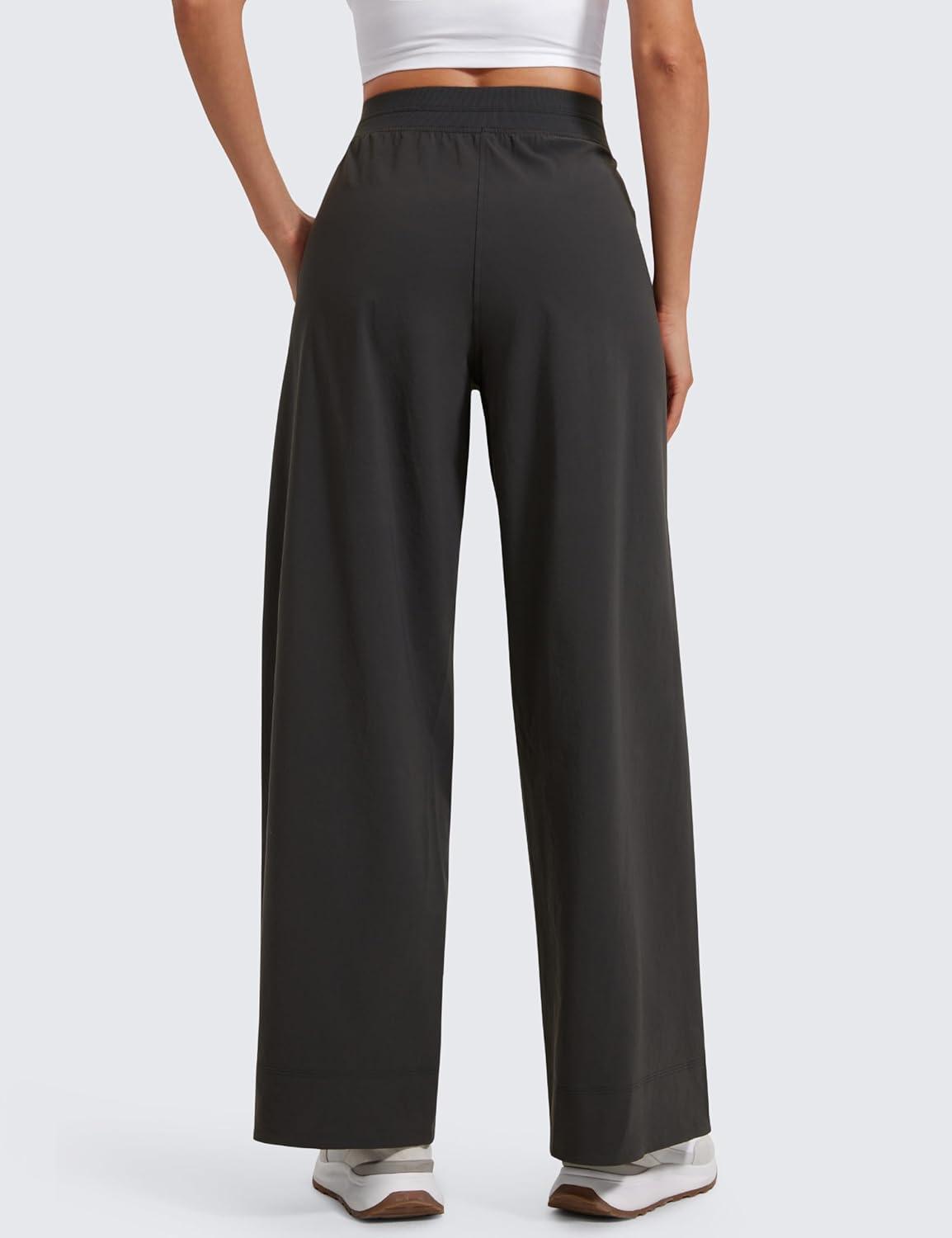 imageCRZ YOGA Stretch Wide Leg Casual Pants for Women 30quot High Waisted Dress Work Water Resistant Travel TrousersInk Gray