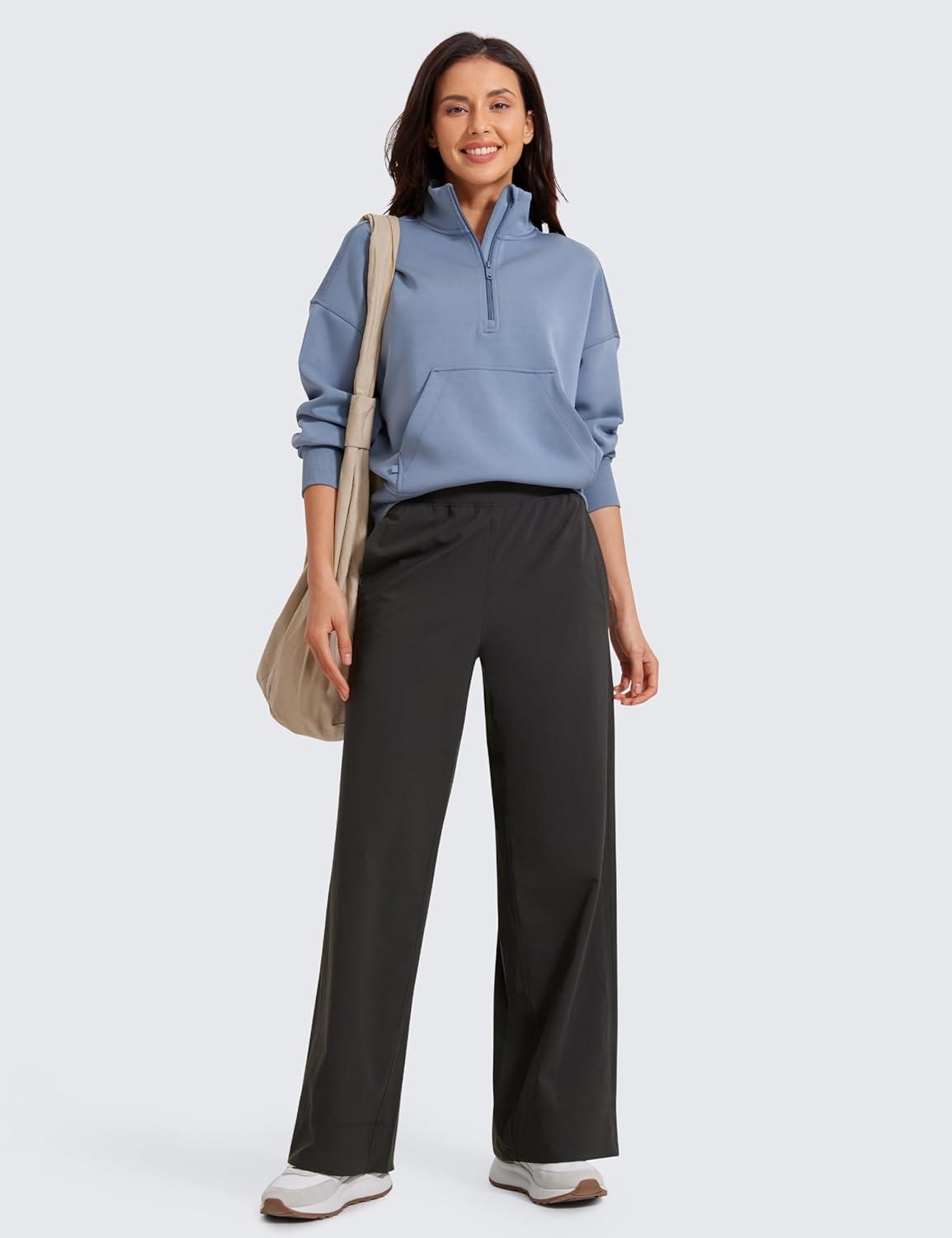 imageCRZ YOGA Stretch Wide Leg Casual Pants for Women 30quot High Waisted Dress Work Water Resistant Travel TrousersInk Gray