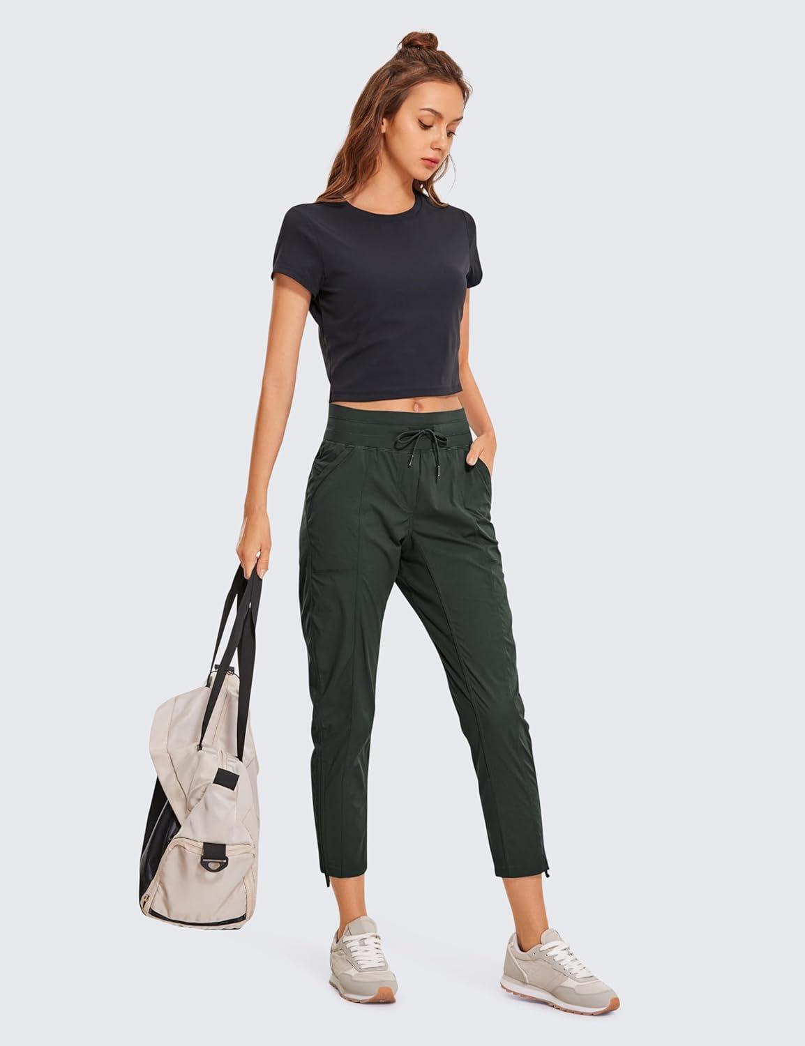 imageCRZ YOGA Womens Casual 78 Pants 25quot Lightweight Workout Outdoor Athletic Track Travel Lounge Joggers PocketsGrey Olive