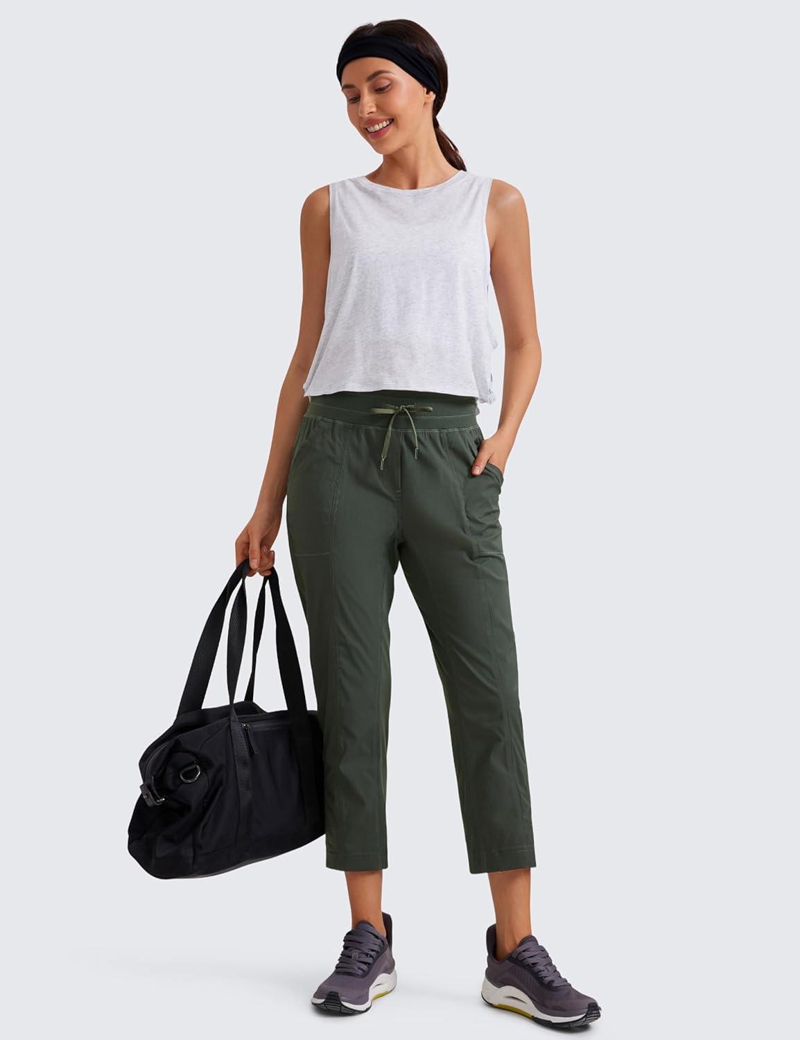 imageCRZ YOGA Womens Casual 78 Pants 25quot Lightweight Workout Outdoor Athletic Track Travel Lounge Joggers PocketsGrey Olive