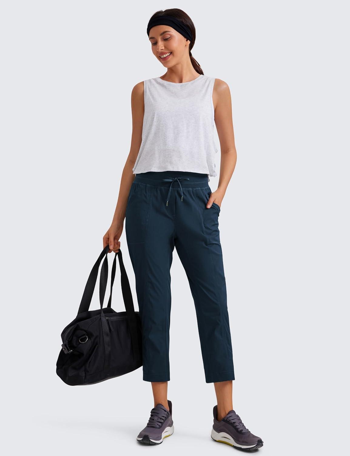 imageCRZ YOGA Womens Casual 78 Pants 25quot Lightweight Workout Outdoor Athletic Track Travel Lounge Joggers PocketsInk Blue