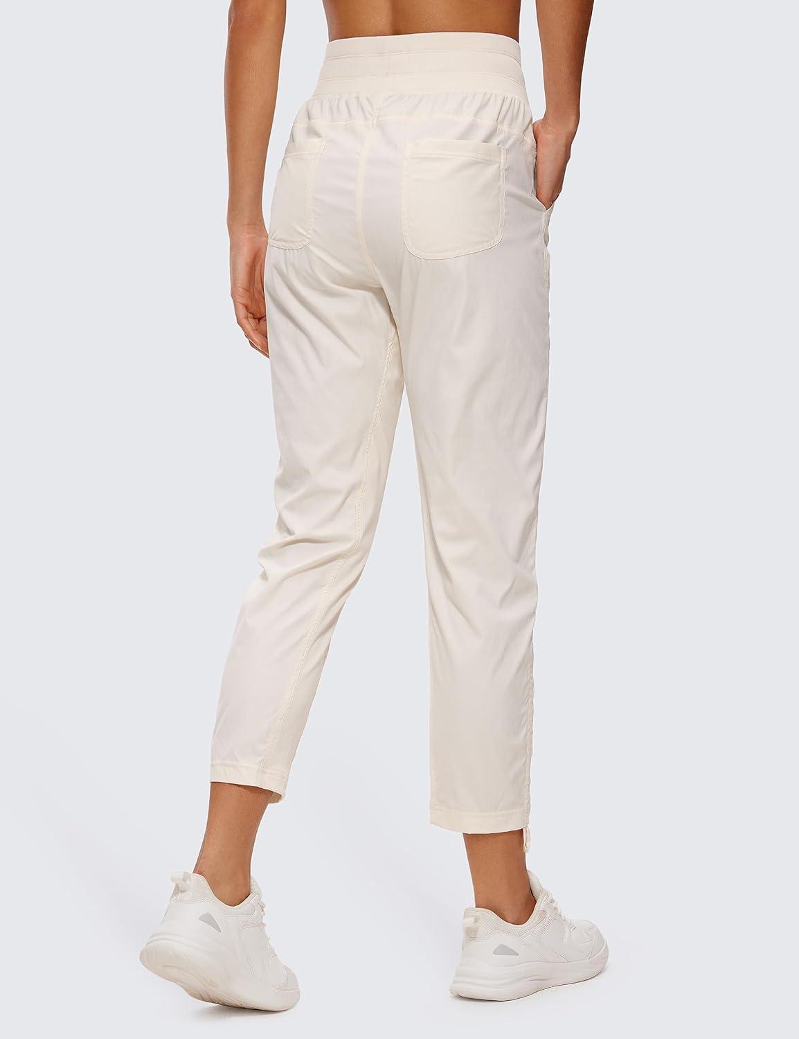 imageCRZ YOGA Womens Casual 78 Pants 25quot Lightweight Workout Outdoor Athletic Track Travel Lounge Joggers PocketsWhite Apricot