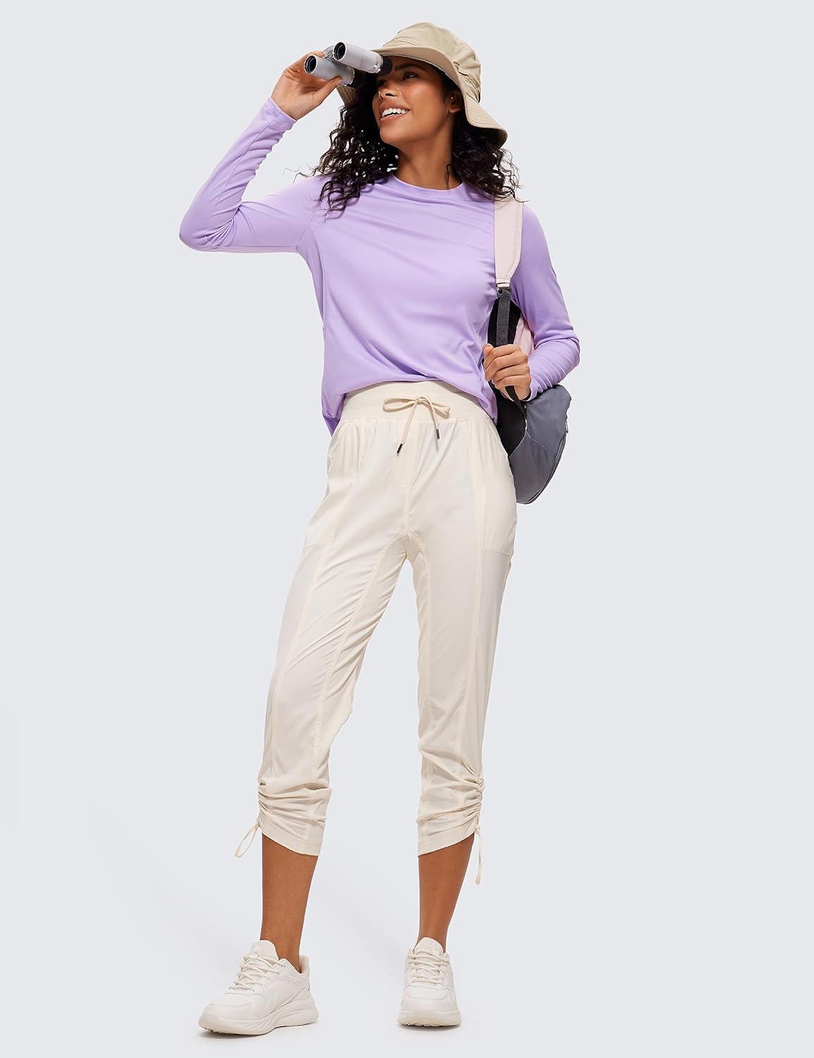 imageCRZ YOGA Womens Casual 78 Pants 25quot Lightweight Workout Outdoor Athletic Track Travel Lounge Joggers PocketsWhite Apricot