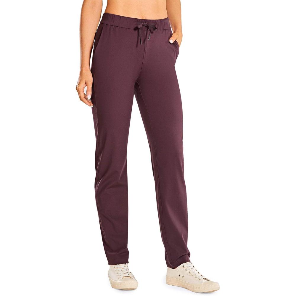 imageCRZ YOGA 4Way Stretch Full Length Golf Pants for Women Tall 31quot  Travel Sweatpants Workout Trousers with PocketsDark Russet