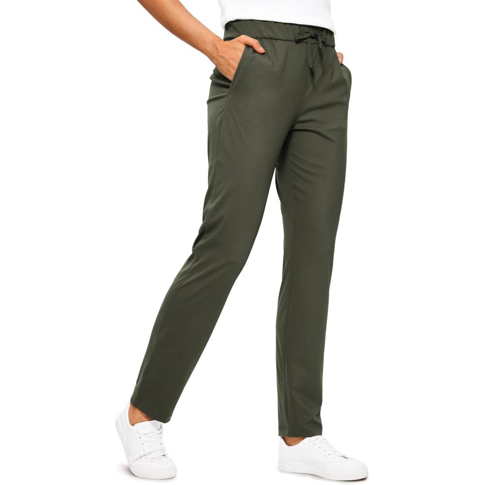 imageCRZ YOGA 4Way Stretch Full Length Golf Pants for Women Tall 31quot  Travel Sweatpants Workout Trousers with PocketsOlive Green