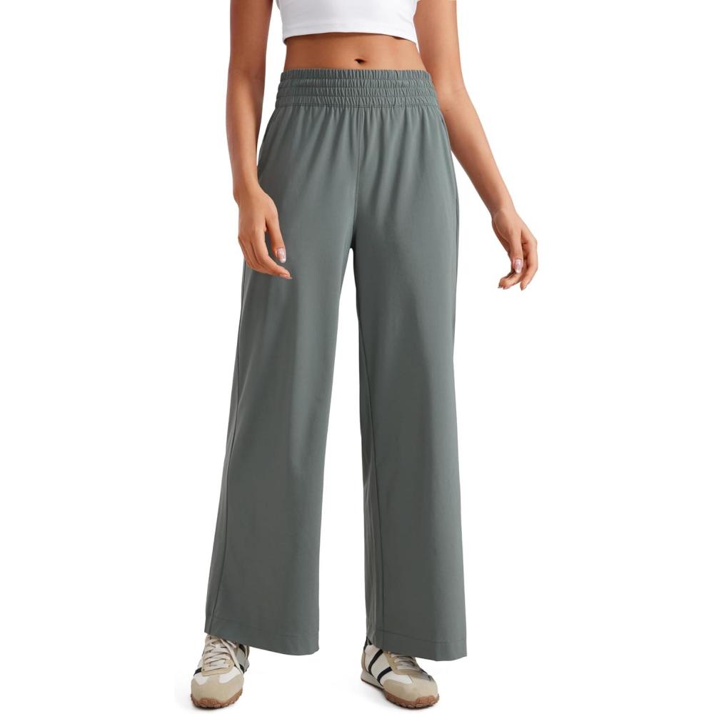 imageCRZ YOGA Lightweight Wide Leg Pants for Women 30quot High Waisted Casual Lounge Travel Work Sweatpants Loose Fit SummerGrey Sage