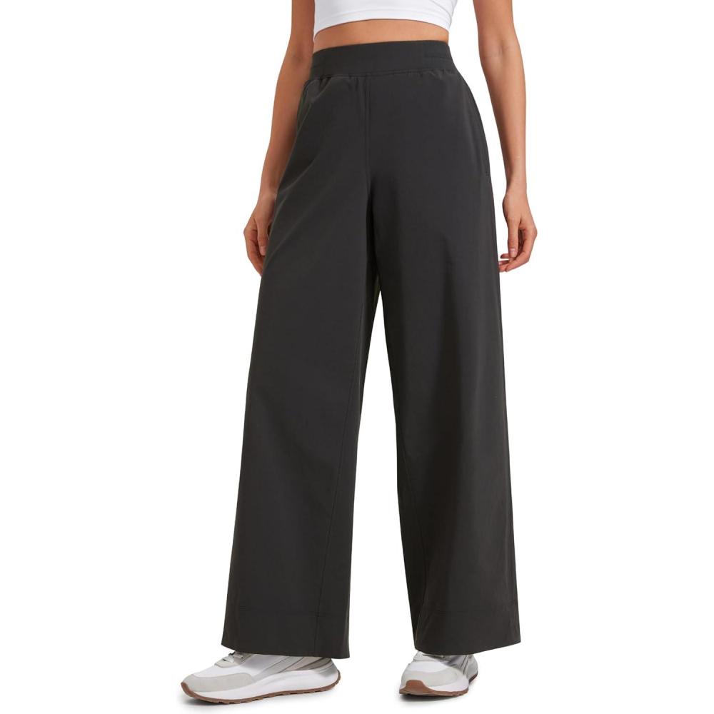 imageCRZ YOGA Stretch Wide Leg Casual Pants for Women 30quot High Waisted Dress Work Water Resistant Travel TrousersInk Gray