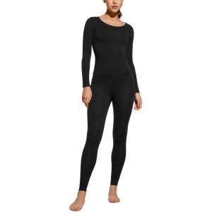 imageCRZ YOGA Soft Thermal Underwear Sets for Women Lightweight Long Johns Base Layer Pajamas Warm Top BottomBlack