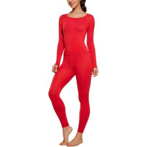imageCRZ YOGA Soft Thermal Underwear Sets for Women Lightweight Long Johns Base Layer Pajamas Warm Top BottomDeep Red
