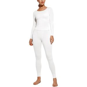 imageCRZ YOGA Soft Thermal Underwear Sets for Women Lightweight Long Johns Base Layer Pajamas Warm Top BottomWhite 4