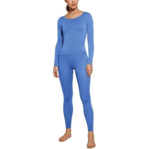imageCRZ YOGA Soft Thermal Underwear Sets for Women Lightweight Long Johns Base Layer Pajamas Warm Top BottomWild Indigo