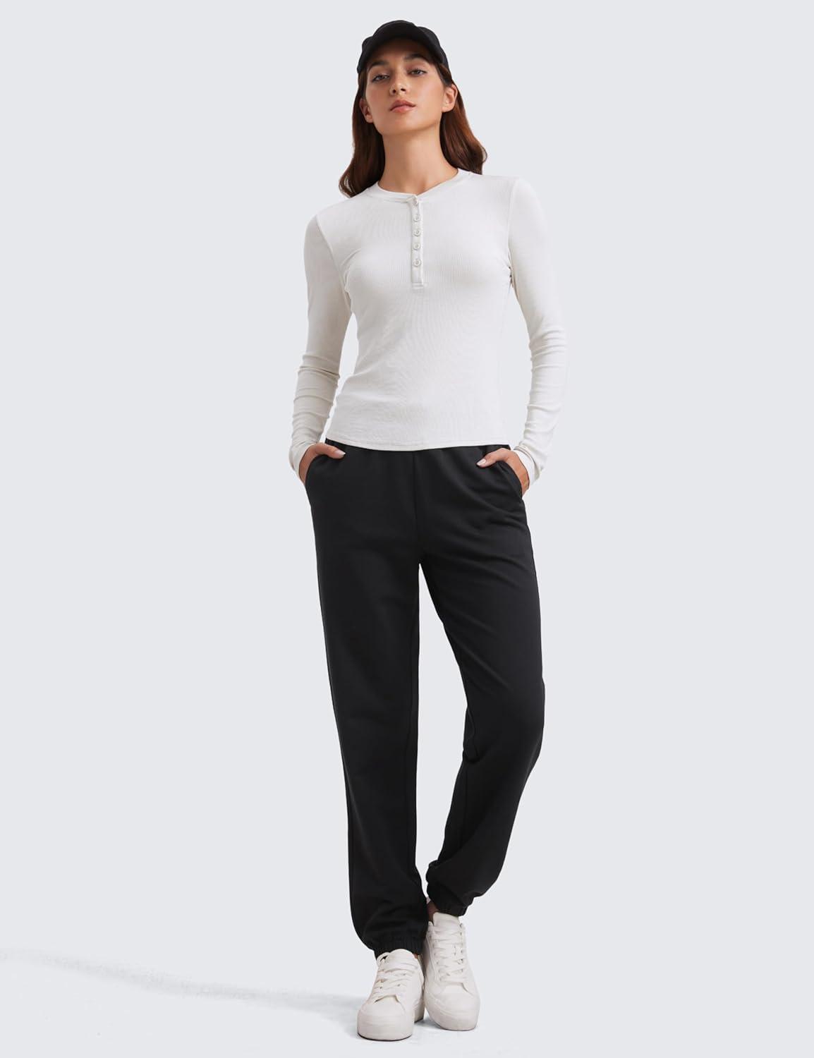 imageCRZ YOGA Ribbed Modal Casual Long Sleeve Henley Shirts for Women Soft Stretchy Knit Layering Basic Fitted Athletic TopsMilky White Bone