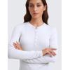 imageCRZ YOGA Ribbed Modal Casual Long Sleeve Henley Shirts for Women Soft Stretchy Knit Layering Basic Fitted Athletic TopsWhite