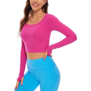 imageCRZ YOGA Butterluxe Long Sleeve Crop Tops for Women Slim Fit Workout Shirts Cropped Athletic Gym TShirtsHibiscus Purple