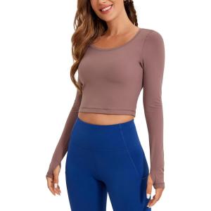 imageCRZ YOGA Butterluxe Long Sleeve Crop Tops for Women Slim Fit Workout Shirts Cropped Athletic Gym TShirtsMauve