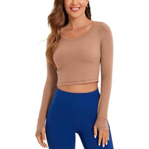 imageCRZ YOGA Butterluxe Long Sleeve Crop Tops for Women Slim Fit Workout Shirts Cropped Athletic Gym TShirtsMocha Mousse