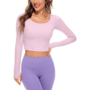 imageCRZ YOGA Butterluxe Long Sleeve Crop Tops for Women Slim Fit Workout Shirts Cropped Athletic Gym TShirtsPink Peony