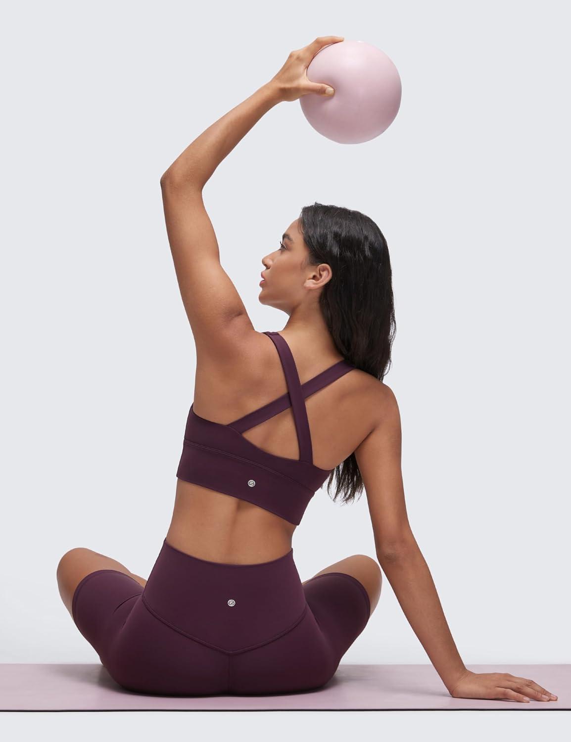 imageCRZ YOGA Butterluxe Womens Ruched Longline Sports Bras  V Neck Padded Yoga Tank Wide Straps Cross Back Crop TopsDeep Purple