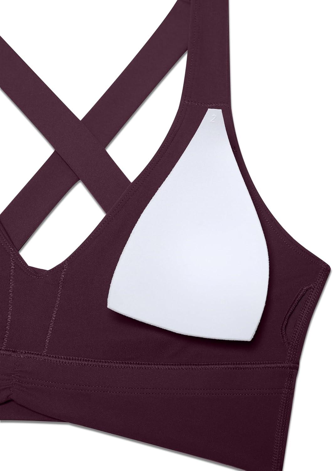 imageCRZ YOGA Butterluxe Womens Ruched Longline Sports Bras  V Neck Padded Yoga Tank Wide Straps Cross Back Crop TopsDeep Purple