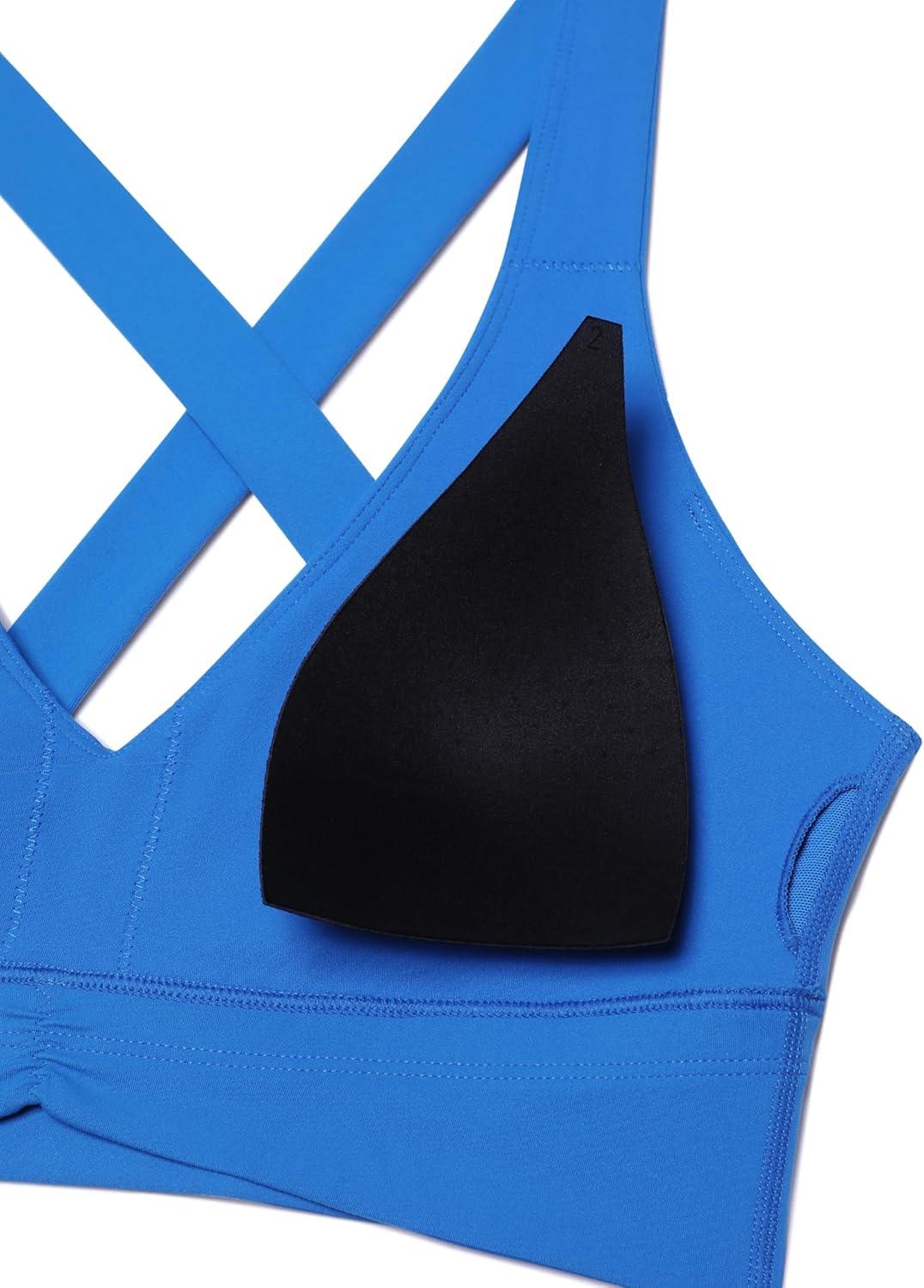 imageCRZ YOGA Butterluxe Womens Ruched Longline Sports Bras  V Neck Padded Yoga Tank Wide Straps Cross Back Crop TopsSparkle Blue
