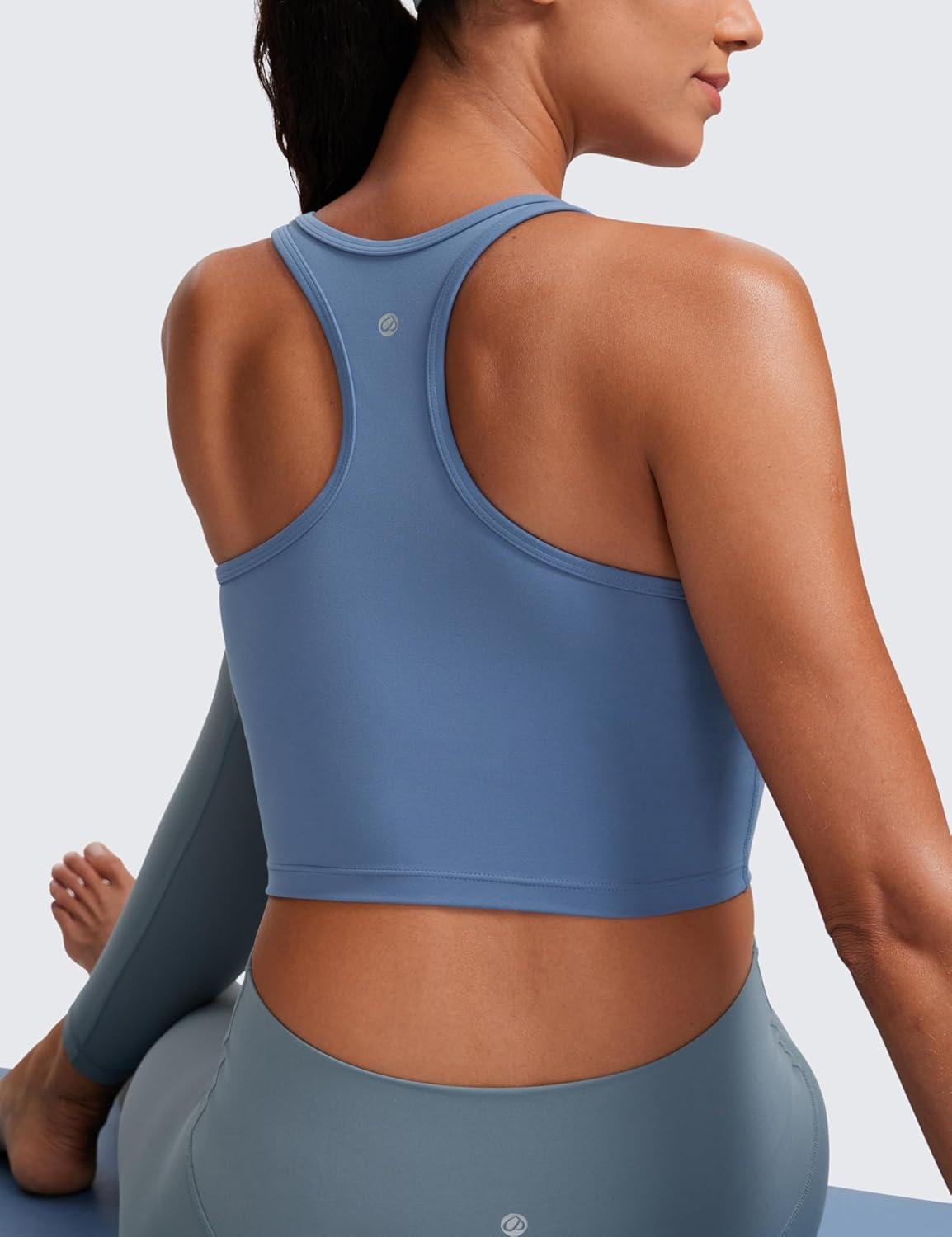 imageCRZ YOGA Butterluxe Womens YBack Racerback Longline Sports Bra  Padded Scoop Neck Workout Crop Tank Top with Built in PadsOasis Blue