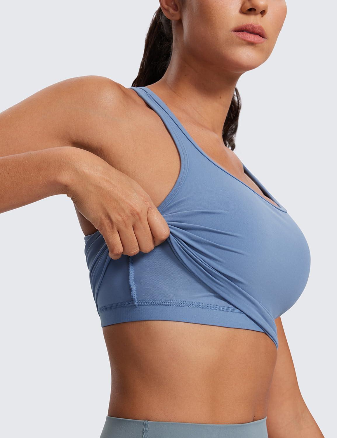 imageCRZ YOGA Butterluxe Womens YBack Racerback Longline Sports Bra  Padded Scoop Neck Workout Crop Tank Top with Built in PadsOasis Blue
