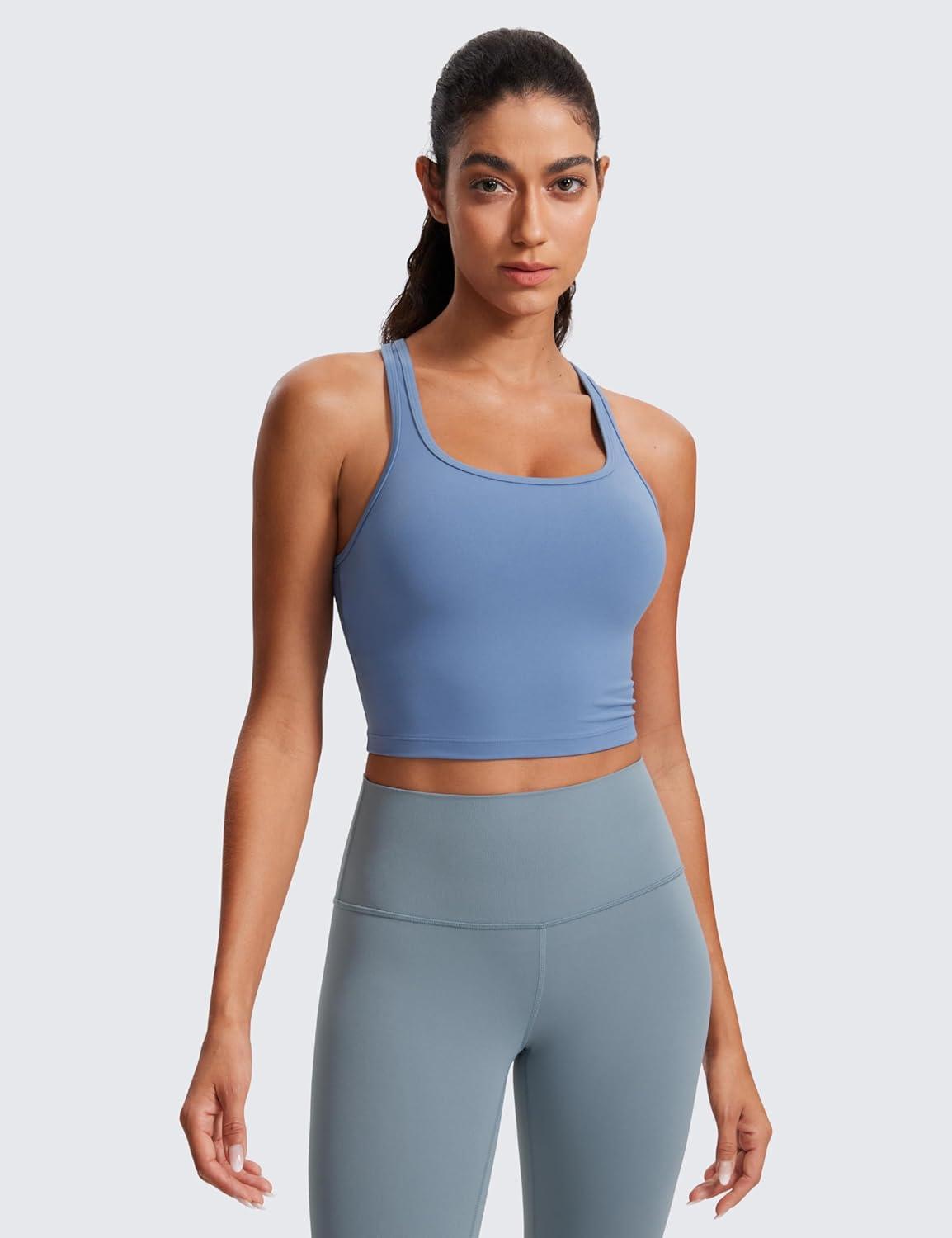 imageCRZ YOGA Butterluxe Womens YBack Racerback Longline Sports Bra  Padded Scoop Neck Workout Crop Tank Top with Built in PadsOasis Blue