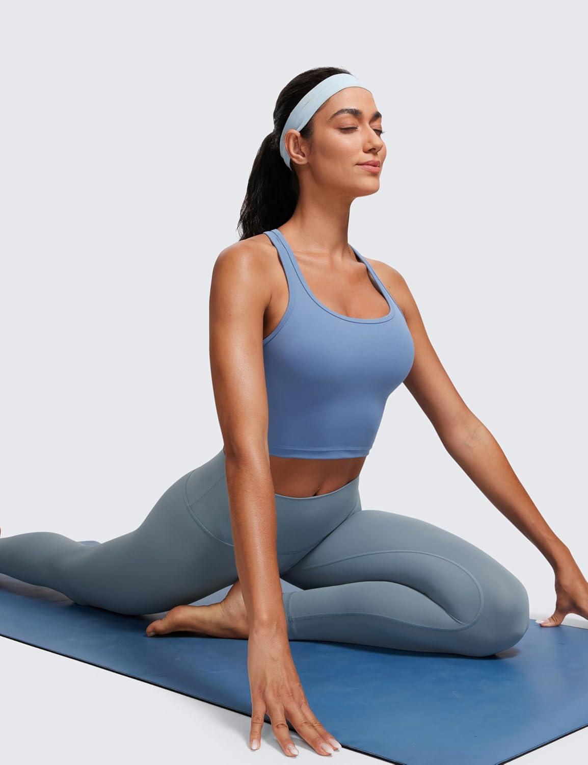 imageCRZ YOGA Butterluxe Womens YBack Racerback Longline Sports Bra  Padded Scoop Neck Workout Crop Tank Top with Built in PadsOasis Blue