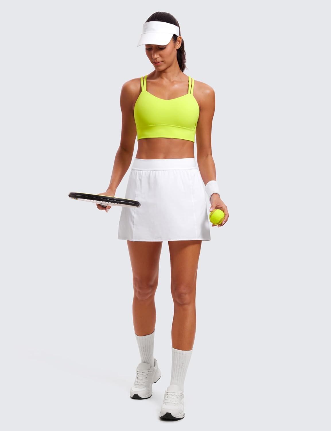 imageCRZ YOGA Softness Mold Womens Butterluxe Strappy Longline Sports Bra  Double Spaghetti Strap Workout Yoga Crop Top AthleticNeon Yellow