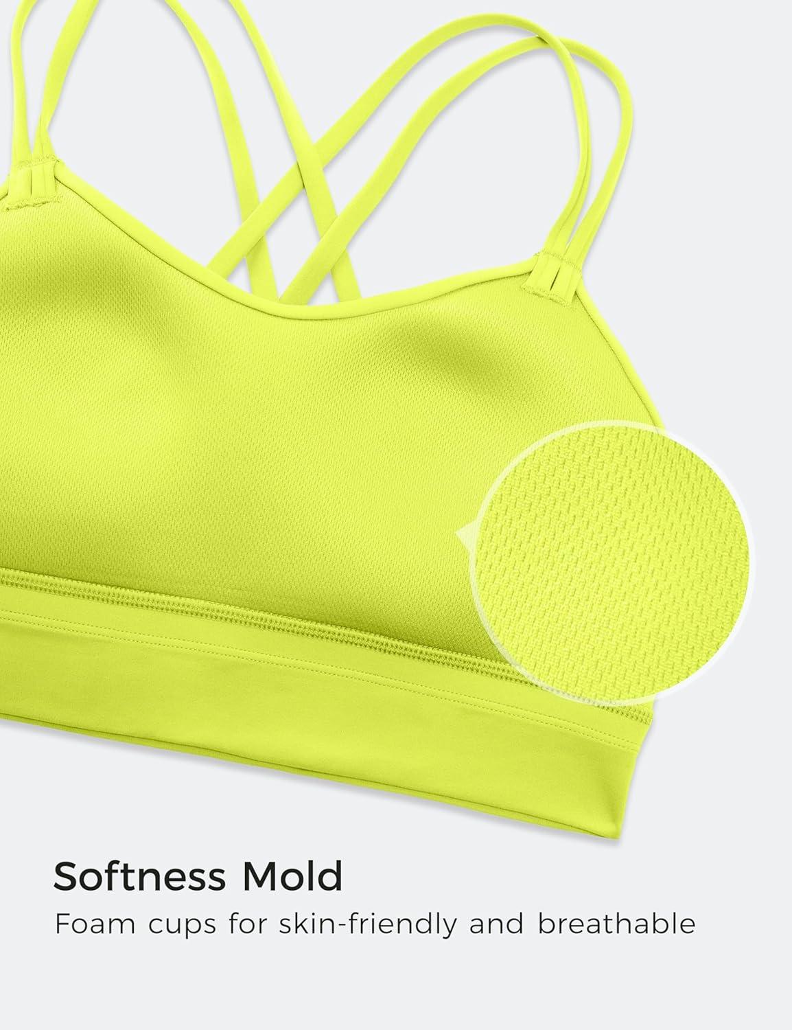 imageCRZ YOGA Softness Mold Womens Butterluxe Strappy Longline Sports Bra  Double Spaghetti Strap Workout Yoga Crop Top AthleticNeon Yellow