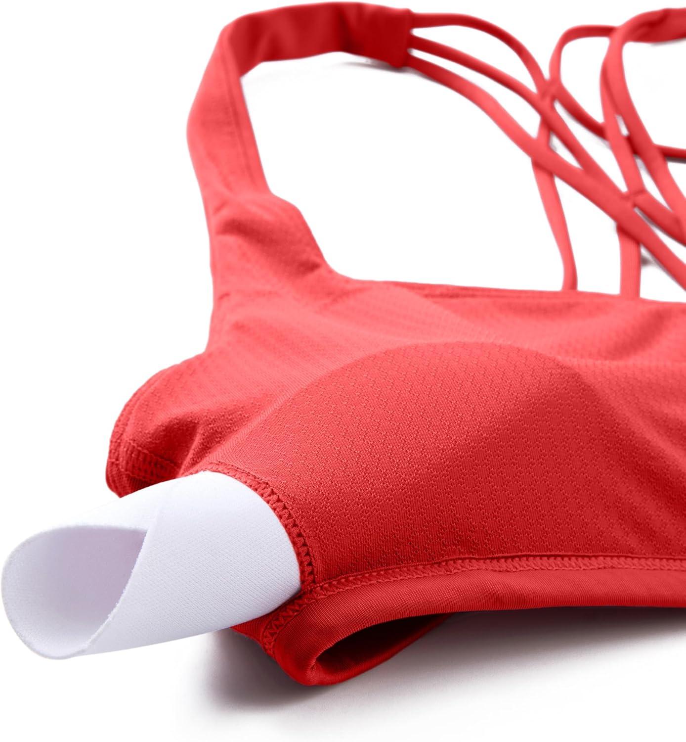imageCRZ YOGA Womens Strappy Sports Bra  Criss Cross Back Padded Medium Support Wireless Gym Cami Workout YogaCrimson