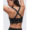 imageCRZ YOGA Butterluxe Womens Ruched Longline Sports Bras  V Neck Padded Yoga Tank Wide Straps Cross Back Crop TopsBlack