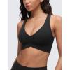 imageCRZ YOGA Butterluxe Womens Ruched Longline Sports Bras  V Neck Padded Yoga Tank Wide Straps Cross Back Crop TopsBlack