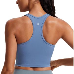 imageCRZ YOGA Butterluxe Womens YBack Racerback Longline Sports Bra  Padded Scoop Neck Workout Crop Tank Top with Built in PadsOasis Blue