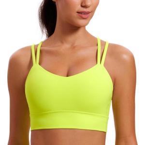 imageCRZ YOGA Softness Mold Womens Butterluxe Strappy Longline Sports Bra  Double Spaghetti Strap Workout Yoga Crop Top AthleticNeon Yellow