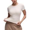 imageCRZ YOGA Softembrace Short Sleeve Going Out Tops for Women Soft High Crew Neck Casual Tight Shirts Fitted Basic TShirtsMilky White Bone