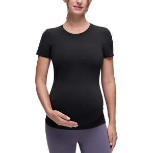 imageCRZ YOGA Softembrace Maternity Short Sleeve Shirts for Women Soft Casual Crew Neck Pregnancy Tops Going Out Basic TShirtsBlack